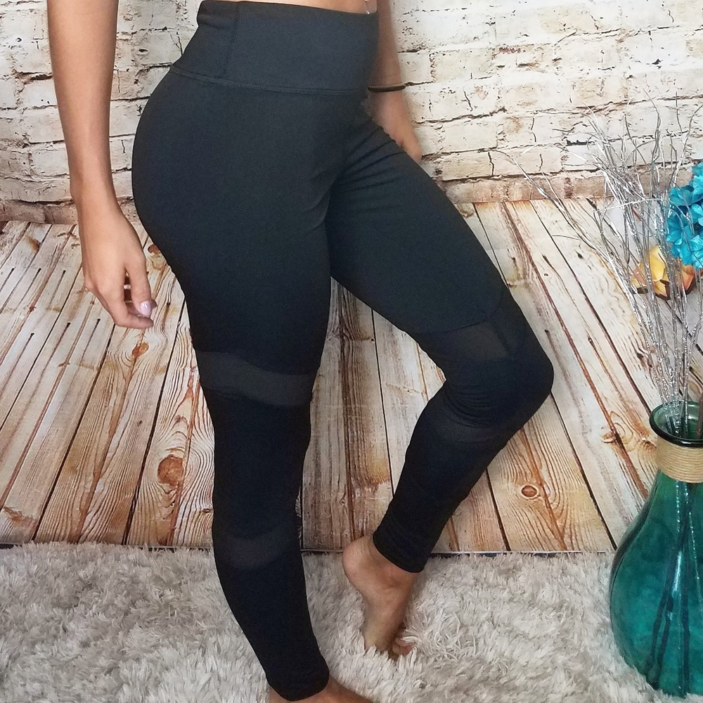 Black Athletic Leggings with Mesh